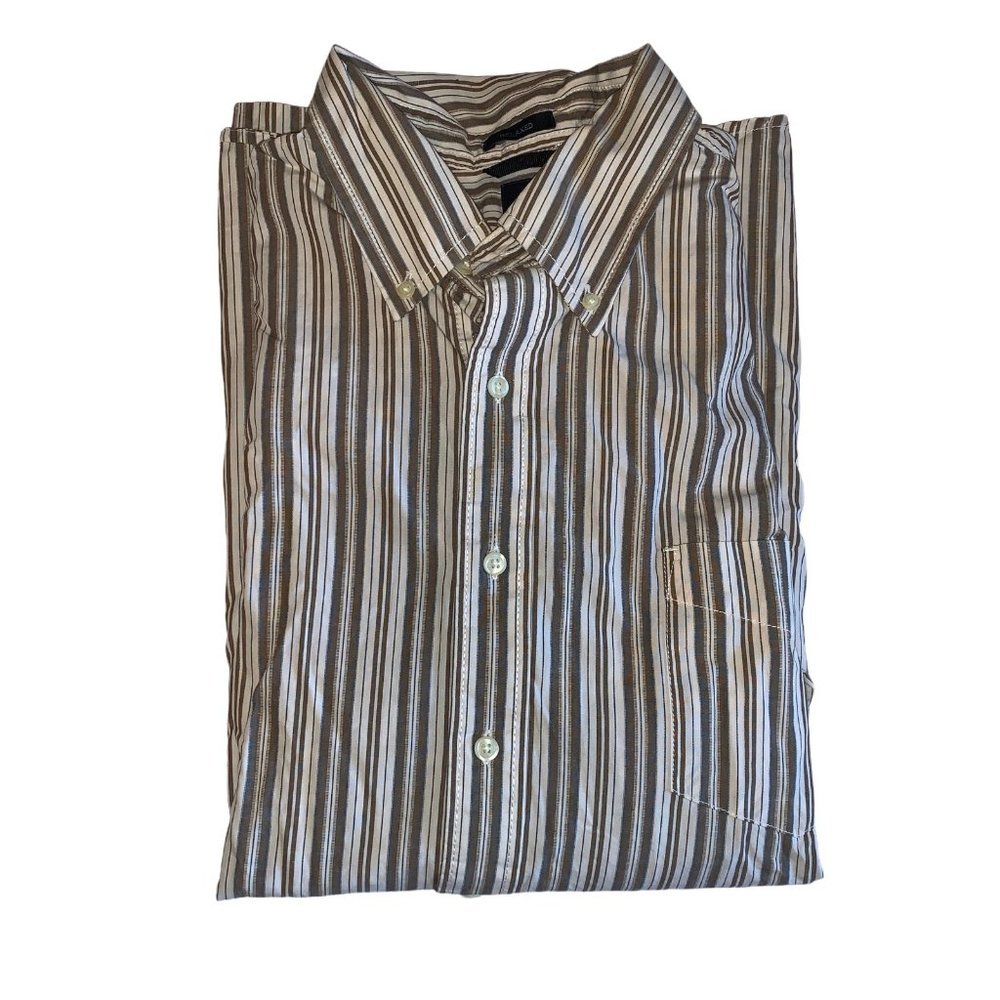 GAP Relaxed NWOT XXL Shirt Button Front Brown Whit - Picture 2 of 4